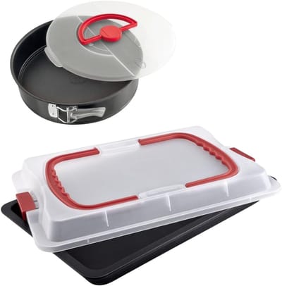 Bakplaatset met Deksel - Bakvormen Set - Taarten en Gebak - Antiaanbaklaag - 42x29x4 cm en 26x7 cm