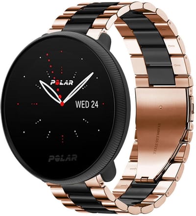 Strap-it Stalen schakel bandje - geschikt voor Polar Ignite / Ignite 2 / Ignite 3 / Unite / Pacer - rosé goud/zwart