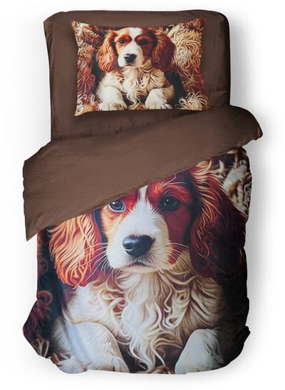 Eleganzzz Kinder Dekbedovertrek Kooiker - Kooikerhondje Dekbedovertrek - Brown - 140x200/220cm - Dekbedovertrek Kinderen - Micropercal - Eenpersoons