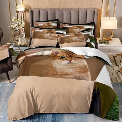 Schattig Kattenbeddengoed Volledige Set Voor Meisjes, Eenpersoons Beddengoed Set, Microvezel Dekbedovertrek Met Kussenslopen, Schattige Kleine Kat, 135x2 EU single(135x200cm)