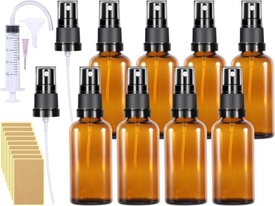 Kleine glazen sprayflessen van 50 ml, set van 8, ideaal voor oliën, parfums en schoonmaakmiddelen