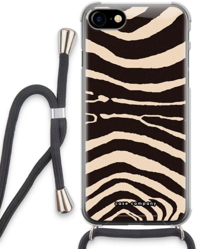 Case Company® - Hoesje met koord geschikt voor iPhone SE 2020 hoesje met Koord - Arizona Zebra - Telefoonhoesje met Zwart Koord - Bescherming aan alle Kanten en Over de Schermrand