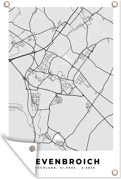 Muurdecoratie Plattegrond - Kaart - Grevenbroich- Duitsland - Stadskaart - 120x180 cm - Tuinposter - Tuindoek