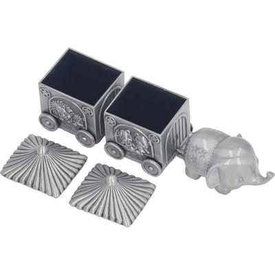 Baby Tanden Organizer Olifant Karretje Souvenir Doos Metalen Verzameling Container voor Douche Pasgeborene gray