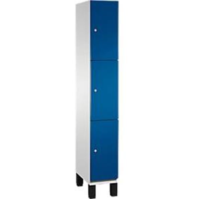 C+P Cambio lockerkast, 1 vak, 3 vakken, op poten, B 300 x D 525 x H 1980 mm, lichtgrijs/enziaansblauw