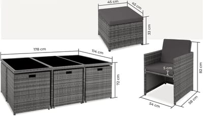 Polyrattan Tuinset 10 Personen – 7-delige Luxe Rattan Lounge Set met Tafel (Glasplaat) + 6 Stoelen + 4 Hockers – Inklapbaar & Aluminium Frame – 200x120 cm – Weerbestendig Balkon & Tuinmeubelen – Urbanhome