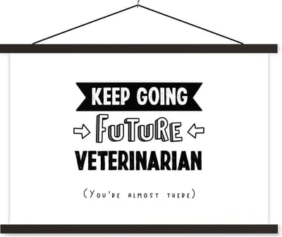 Posterhanger incl. Poster 60x40 cm - Schoolplaat - Quote - Dierenarts - Student - Textielposter - Zwarte latten
