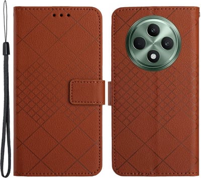 Coverup Hoesje - Geschikt voor OPPO Reno12 F 5G Hoesje - Coverup Rhombus Book Case - Bruin