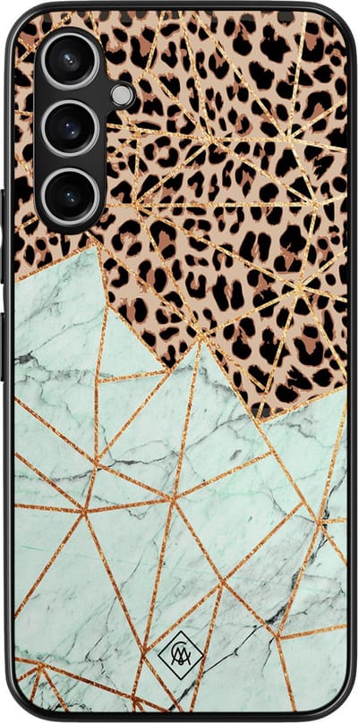 Casimoda® hoesje - Geschikt voor Samsung Galaxy A15 - Luipaard Marmer Mint - Zwart TPU Backcover - Luipaardprint - Mint