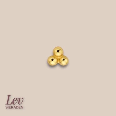 Lev Sieraden - Titanium Pushpin labret 1.2mm - 6 mm met 3 balletjes - Pushpin labret Kleur Goud - Piercing - labret piercing - neuspiercing staafje - tragus piercing - Oorpiercing - lip