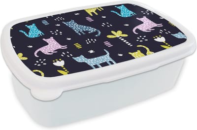 Broodtrommel Wit - Lunchbox - Brooddoos - Design - Jungle - Luipaard - Dieren - 18x12x6 cm - Volwassenen