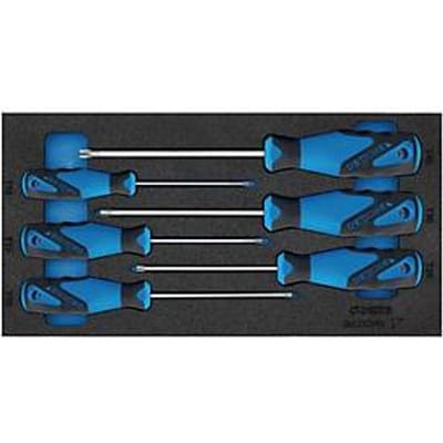 Gedore gereedschapsbak 1500 CT1-2163 TX, 1/3 module, incl. schroevendraaier-assortiment, 6 st, B 157,5 x D 310 x H 35 mm, schuimrubber, zwart/blauw