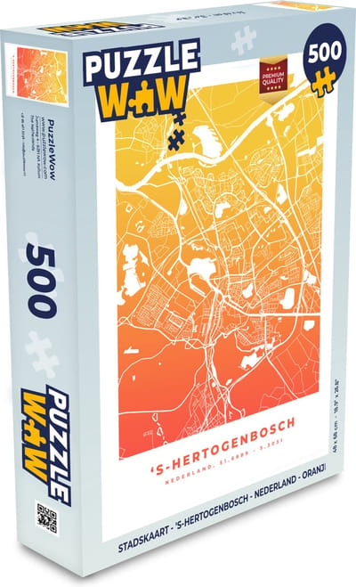 Puzzel Stadskaart - 's-Hertogenbosch - Nederland - Oranje - Legpuzzel - Puzzel 500 stukjes - Plattegrond