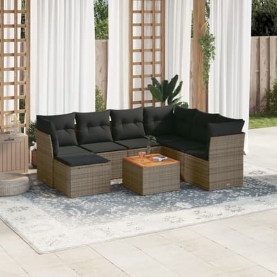 vidaXL - 8-delige - Loungeset - met - kussens - poly - rattan - grijs