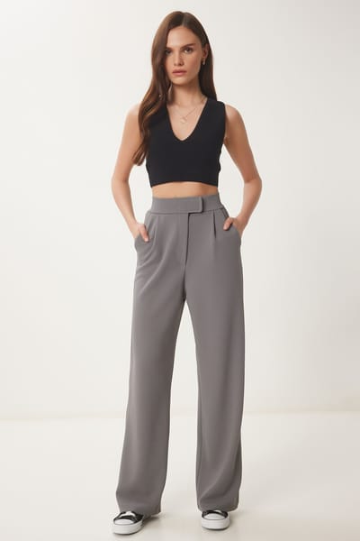 Hogewaisted Textured Palazzo Broek