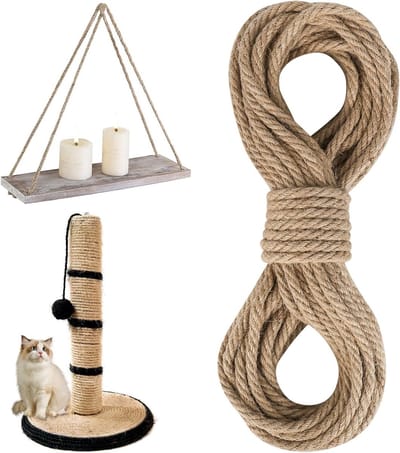 Sterke Jute Touw van 10 mm x 20 m, Natuurlijk Vezel Touw voor Krabpalen, Tuinprojecten en DIY Decoraties