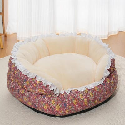 Niche pour chien Niche pour chat Hiver Chaud Jupe Florale Fraîche Nid Carré Épaissi Quatre Saisons Général Nid pour Animal de Compagnie Fournitures pour Animaux de Compagnie S