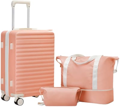 Handbagagekoffer – Voor korte reizen – Uitbreidbaar, met reistas – Harde roze schaal met TSA-slot, spinnerwielen (51 cm)