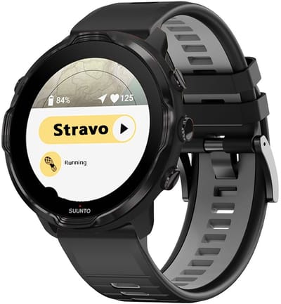 Stravo Dubbelkleurig Siliconen Bandje – 24mm – Geschikt voor TicWatch Pro 5 / Pro 5 Enduro / Coros Nomad / Coros Apex 4 46mm / Garmin Venu X1 – Premium Sportbandje – Zwart / Grijs