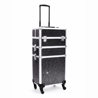 Beautycase / Beautykoffer / Trolley - Aluminium - Bekleed met een hoge kwaliteit zwart fluweel - 8 wielen - Driedelig - Kapper - Tattoo - Nagel - Visagie - Make-up - Cosmetica - Schmink - Beauty case / Beauty koffer