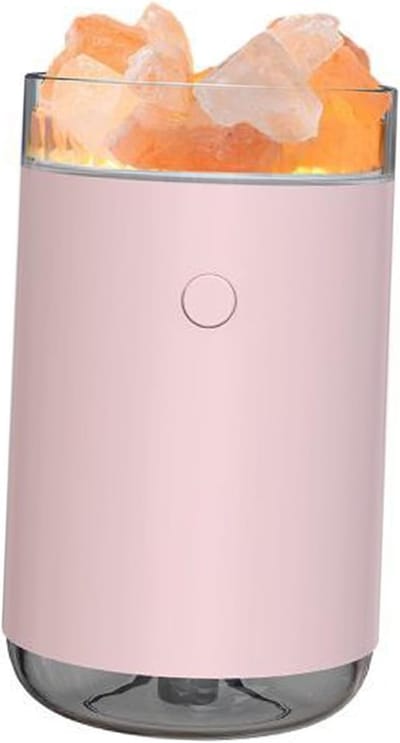 Luchtbevochtiger met Kleurlicht - Zoutsteen Diffuser - Luchtkwaliteit Verbeteren - Negatieve Ionentechnologie - 75 x 75 x 150 mm - Roze