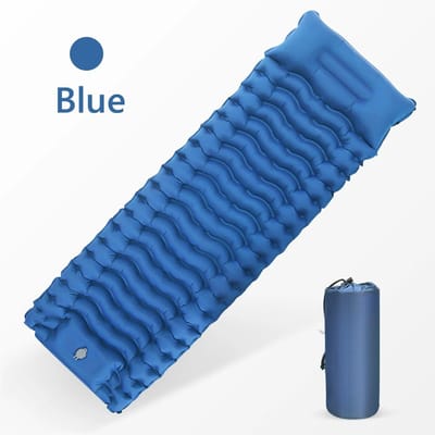 Matelas gonflable de camping en plein air, matelas de couchage épais avec oreiller intégré et pompe, matelas pneumatique pour voyage, randonnée, escalade bleu