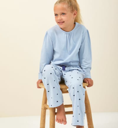 Little Label - meisjes pyjama-set lichtblauwe hartjes 6Y/110-116 - Zachte BIO Katoen