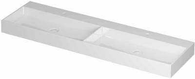 INK United Wastafel Porselein Dubbel met 2 Kraangaten incl. Porseleinen Click Plug en Verborgen Overloop Systeem - 1600x450x110 mm - Glans Wit