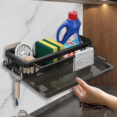 Sponshouder voor Keuken en Badkamer - Keukenafvoerrek met Afvoerpan en Organizer voor Spons, Borstel en Zeep