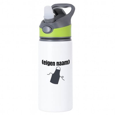 Hacebo® - schort waterfles met rietje groen - Kok - iemand die goed kan koken - met eigen naam - leuk cadeau voor iemand die chefkok is - cadeau - kado - water fles - 650ML