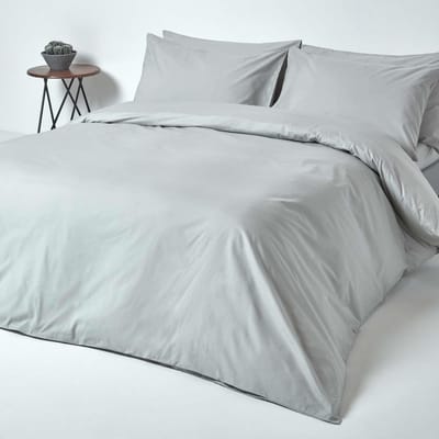 Homescapes Dekbedovertrek 150x200 cm Eenpersoons – Zilvergrijs – 100% Egyptisch Perkal Katoen – 200 TC – Inclusief Kussensloop