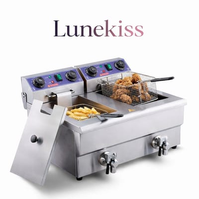 Lunekiss dubbele elektrische friteuse 2x11L met aftapkranen professionele horeca frituurpan 3000W RVS