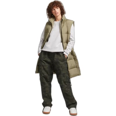 Superdry Dames Lange gewatteerde bodywarmer met capuchon