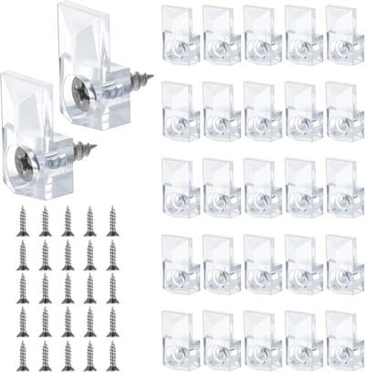 Set van 25 houders voor glazen panelen, spiegels en wandmontage met schroeven, inclusief clips voor spiegels en vaste kastdeuren (2 x 1.2 cm)