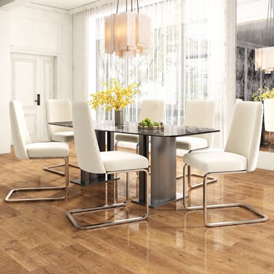 Set van 6 Eetkamerstoelen - Velvet - Eetkamerstoel - Metalen Poten - Golvende textuur op de achterkant - Modern Design - Geschikt voor woonkamer en slaapkamer - Beige