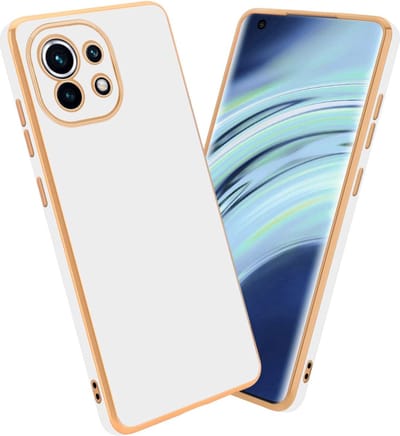 Cadorabo Hoesje geschikt voor Xiaomi Mi 11 5G in Glossy Wit - Goud - Beschermhoes Case Cover van flexibel TPU-silicone en met camerabescherming