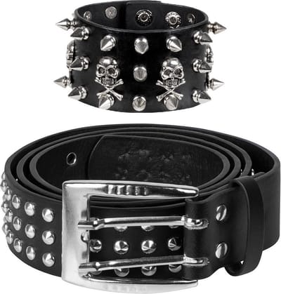 Boland Verkleed setje voor een Biker/Rocker - Heren - zwarte riem met studs en armband spikes