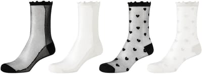 S.OLIVER, Women Originals, Transparant, 4-pack, Sokken, Versterkte hiel, Handgebreid, Pomponrand, Modieus patroon. Transparante sokken