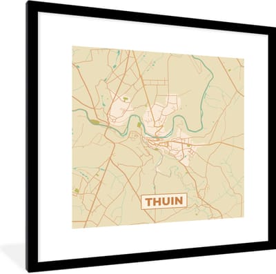 Fotolijst incl. Poster - Plattegrond - Thuin - Stadskaart - Kaart - Vintage - 40x40 cm - Posterlijst