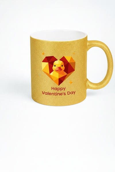 Gouden Glitter Valentijnsdag Mok | Lief Eendje in Hart | Happy Valentine's Day Cadeau