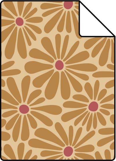 Proefstaal ESTAhome behang madeliefjes okergeel en roze - 26.5 x 21 cm - 131152-S