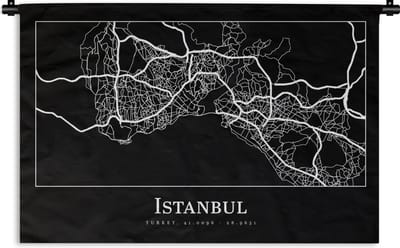 Wandkleed - Wanddoek - Stadskaart - Istanbul - Plattegrond - Kaart - 180x120 cm - Wandtapijt