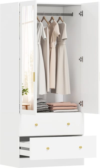 HOMCOM Kledingrek op wielen - Spaanplaat - 80x40x128cm - Grijs