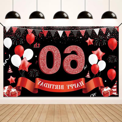 Dailygoods- Verjaardagsbanner 180x110 cm - 60e Verjaardag - Feestdecoratie - Zwart/Rood - Uniek Ontwerp - Binnen/Buiten Gebruik - Feestbanner