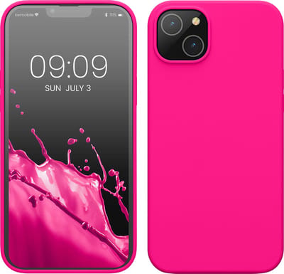 kwmobile telefoonhoesje geschikt voor Apple iPhone 14 Plus - Hoesje met siliconen coating - Smartphone case in neon roze