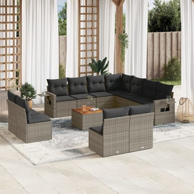 vidaXL - 12-delige - Loungeset - met - kussens - poly - rattan - grijs