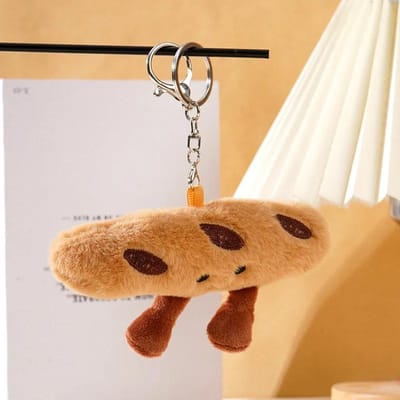 Croissant Sleutelhanger Cartoon Ontwerp Kawaii Pluche Poppetje Bedeltje voor Autosleutels Tas Hanger Meisjescadeau beige