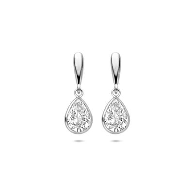Zilveren gerhodineerde oorhangers druppel zirkonia 20 mm - 1341723