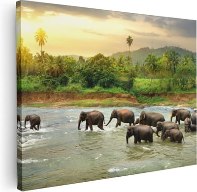 Artaza Canvas Schilderij Olifant - 40x30 cm - Klein - Wanddecoratie Dieren - Muurdecoratie Jungle - Schilderijen Op Canvas