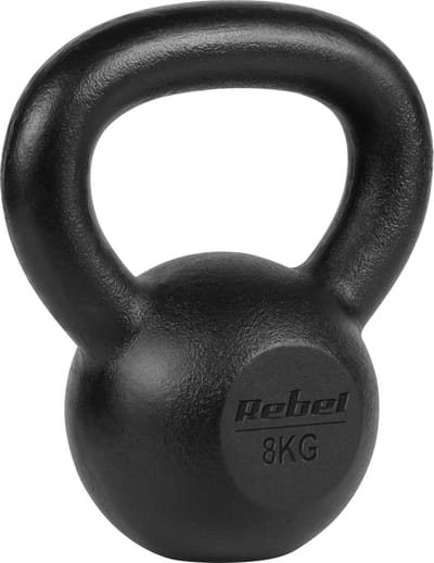 Rebel Active Serie - Gietijzeren Kettlebell - 8kg - Ergonomische Handgreep - Zwart